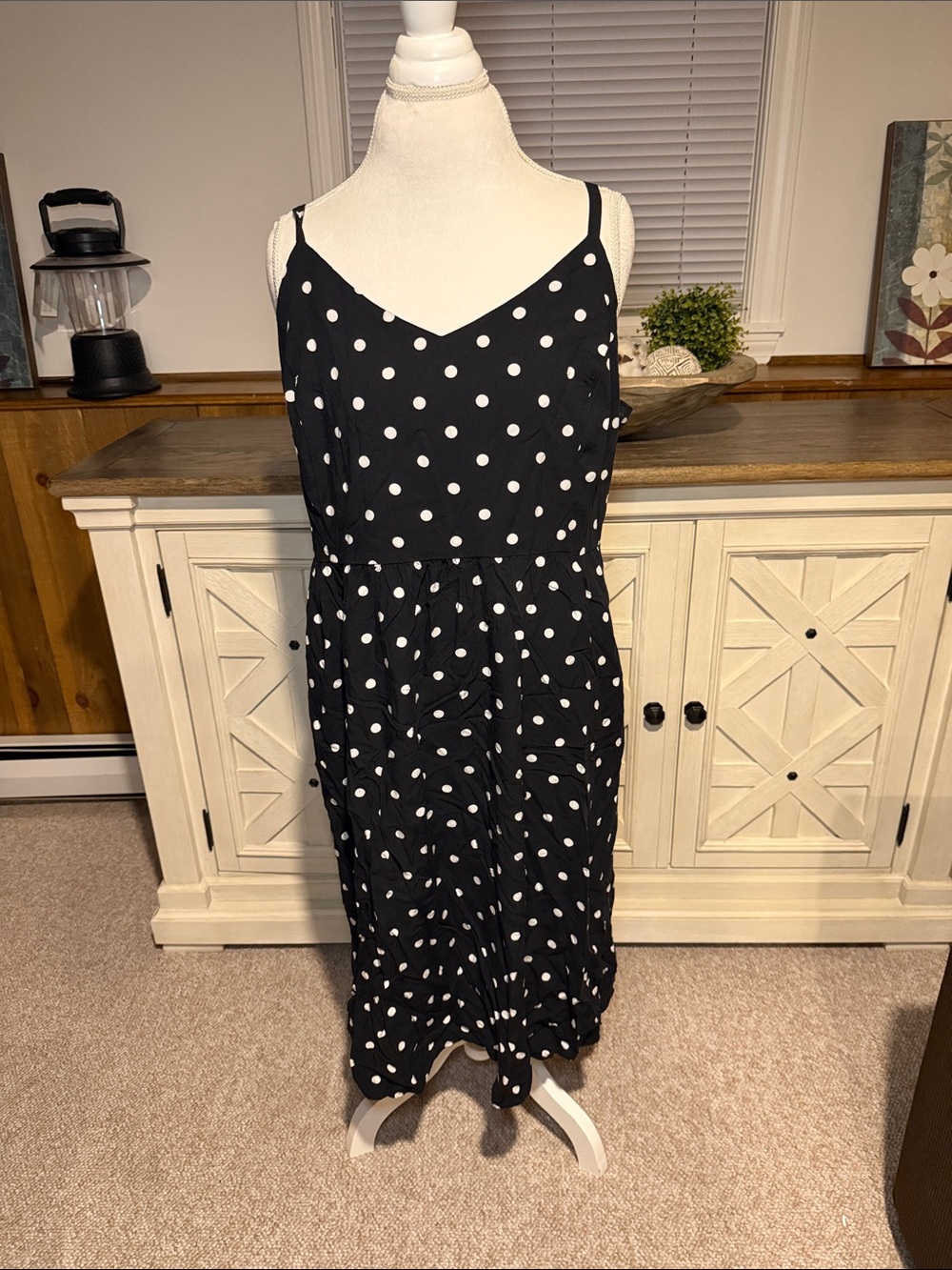 Old Navy Black & White Polka Dot Spaghetti Strap Midi Dress